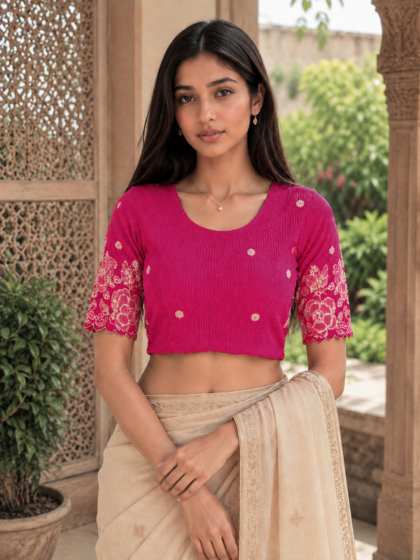 Rajnandini Women's Lycra Embroidered Readymade Blouse(BL6213PINK0426)
