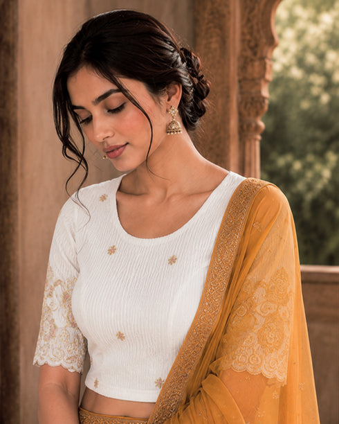 Rajnandini Women's Lycra Embroidered Readymade Blouse(BL6213WHITE0426)