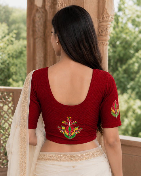 Rajnandini Women's Lycra Embroidered Readymade Blouse(BL6221MAROON0626)