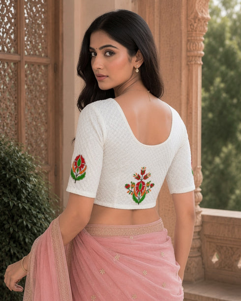 Rajnandini Women's Lycra Embroidered Readymade Blouse(BL6221WHITE0626)
