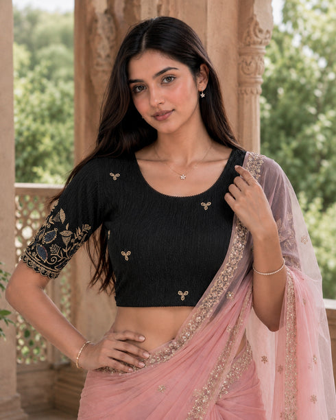 Rajnandini Women's Lycra Embroidered Readymade Blouse(BL6224BLACK0626)