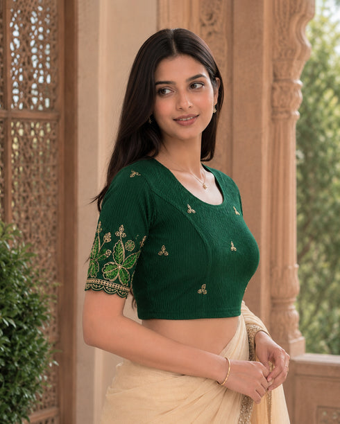 Rajnandini Women's Lycra Embroidered Readymade Blouse(BL6224GREEN0626)