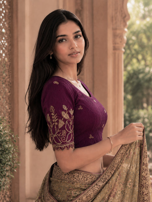 Rajnandini Women's Lycra Embroidered Readymade Blouse(BL6224WINE0626)