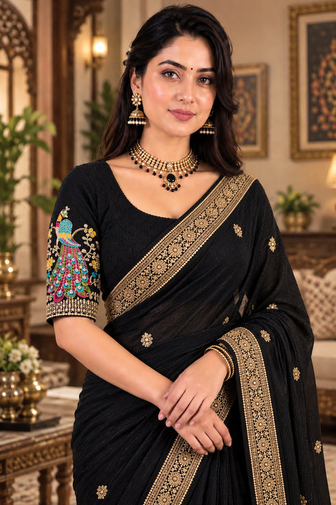 Black Lycra Readymade Embroidered Blouse For Women