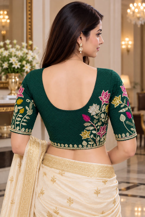 Green Lycra Readymade Embroidered Blouse For Women