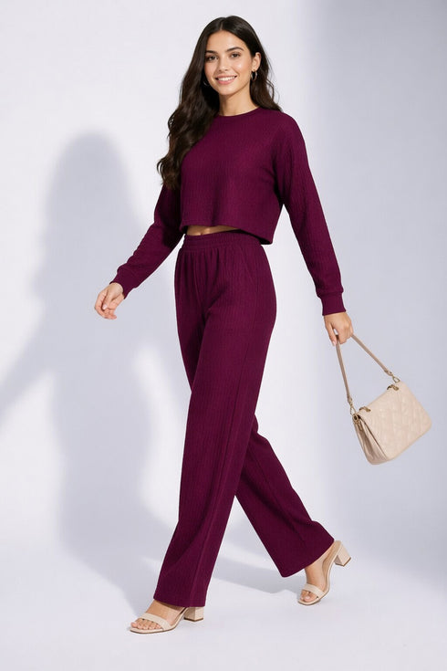 Wine Lycra Solid Oversized Strachable Coords Set