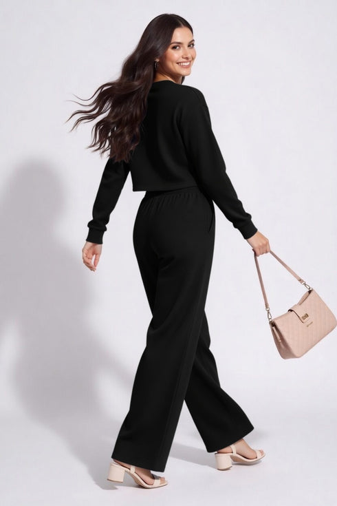 Black Lycra Solid Oversized Strachable Coords Set