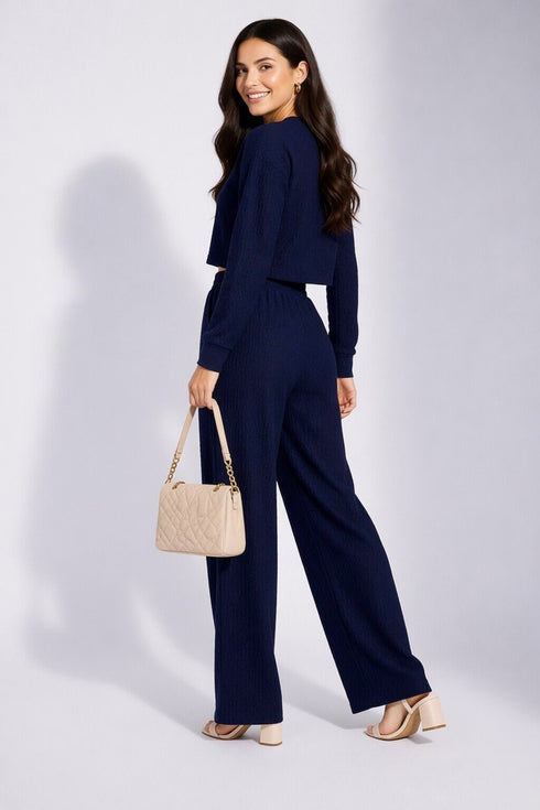 Blue Lycra Solid Oversized Strachable Coords Set