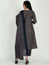 Navy Blue & Wine Cotton Blend Floral Block Printed Kurta & Pant With Dupatta