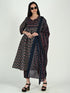 Navy Blue & Wine Cotton Blend Floral Block Printed Kurta & Pant With Dupatta