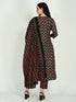 Black & Red Cotton Blend Floral Block Printed Kurta & Pant With Dupatta