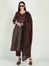Black & Red Cotton Blend Floral Block Printed Kurta & Pant With Dupatta