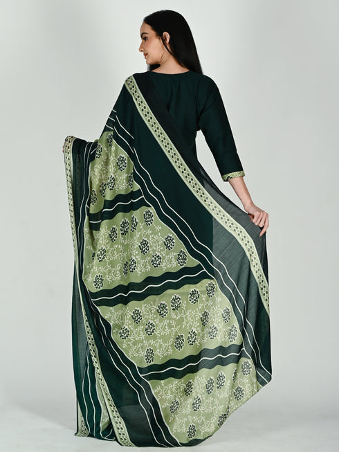 Green Cotton Blend Printed Ready to Wear Patiala Salwar Suit