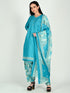 Turquoise Cotton Blend Printed Ready to Wear Patiala Salwar Suit