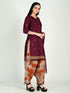 Wine Cotton Blend Printed Ready to Wear Patiala Salwar Suit