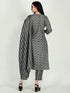 Grey & Black Cotton Blend Floral Block Printed Kurta & Pant With Dupatta