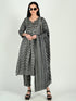 Grey & Black Cotton Blend Floral Block Printed Kurta & Pant With Dupatta