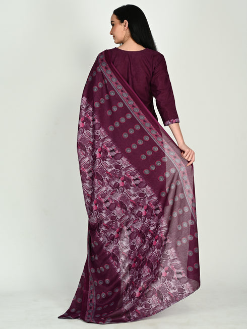 Wine Cotton Blend Printed Ready to Wear Patiala Salwar Suit