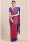 Magenta And Blue Cotton Woven Traditional Saree With Blouse Piece