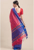 Magenta And Blue Cotton Woven Traditional Saree With Blouse Piece