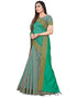 Teal And Grey Cotton Silk Printed Traditional Saree With Blouse Piece