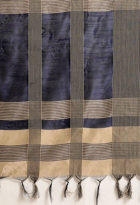 Blue And Beige Cotton Silk Printed Traditional Saree With Blouse Piece