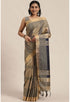 Blue And Beige Cotton Silk Printed Traditional Saree With Blouse Piece