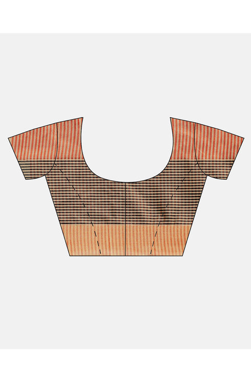 Orange And Beige Cotton Silk Printed Traditional Saree With Blouse Piece