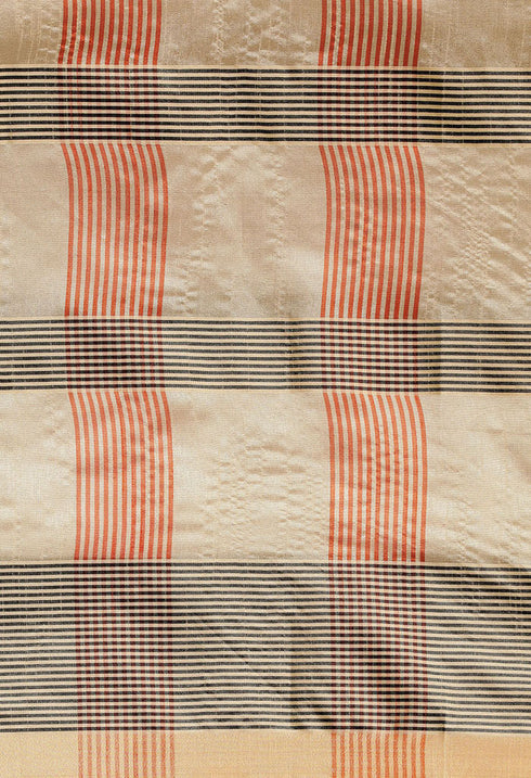 Orange And Beige Cotton Silk Printed Traditional Saree With Blouse Piece