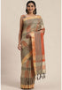 Orange And Beige Cotton Silk Printed Traditional Saree With Blouse Piece