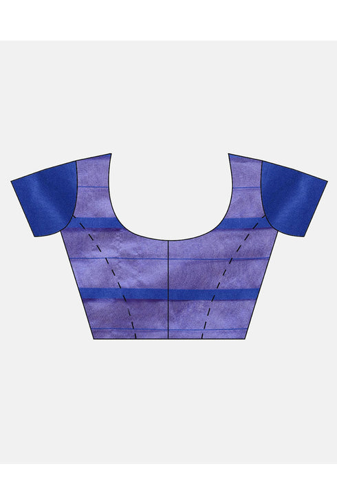 Magenta And Blue Cotton Checks Printed Traditional Saree With Blouse Piece