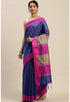 Blue Cotton Striped Printed Traditional Saree With Blouse Piece