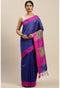 Blue Cotton Striped Printed Traditional Saree With Blouse Piece