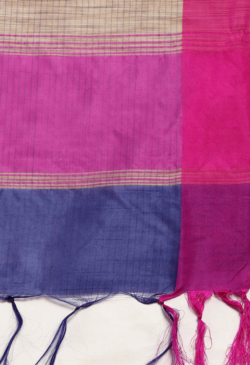 Blue Cotton Striped Printed Traditional Saree With Blouse Piece