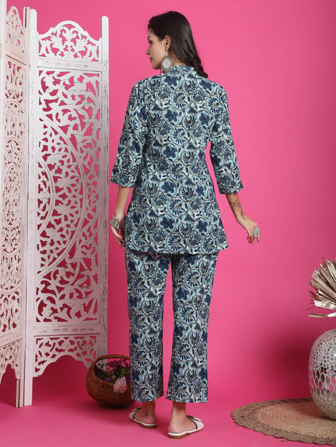 Sea Green Pure Cotton Floral Printed Co-ords
