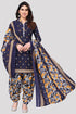 Navy Blue Cotton Blend Printed Unstitched Salwar Suit Material