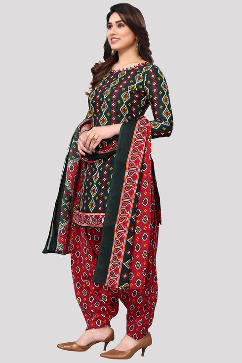 Green Cotton Blend Printed Unstitched Salwar Suit Material