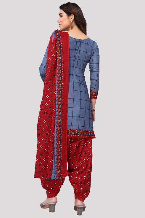 Blue Cotton Blend Printed Unstitched Salwar Suit Material