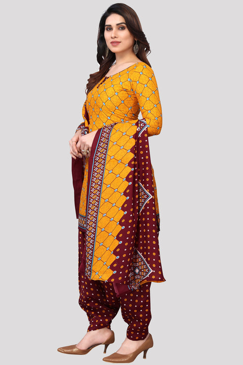 Yellow Cotton Blend Printed Unstitched Salwar Suit Material