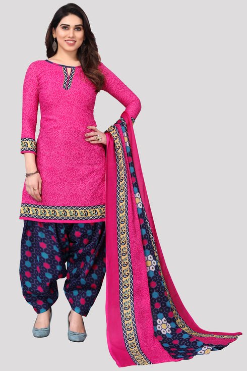 Pink Cotton Blend Printed Unstitched Salwar Suit Material