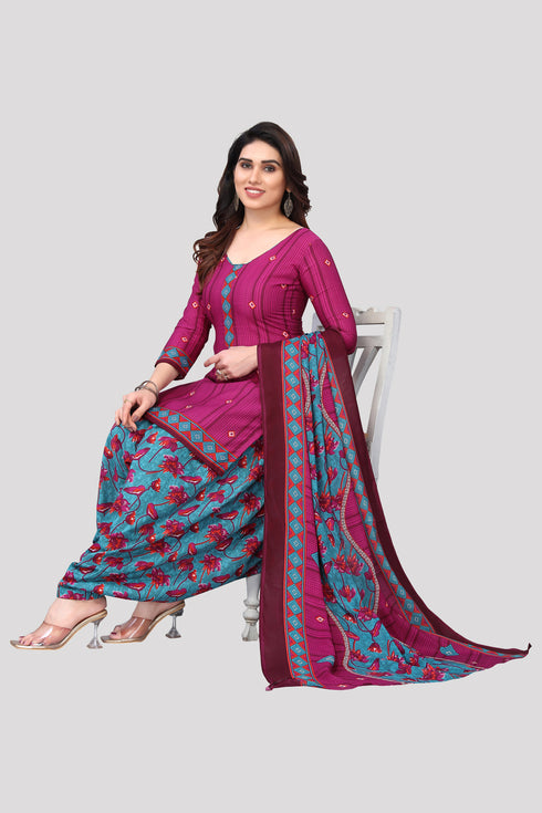 Wine Cotton Blend Printed Unstitched Salwar Suit Material