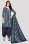 Navy Blue & Teal Green Cotton Blend Printed Unstitched Salwar Suit Material