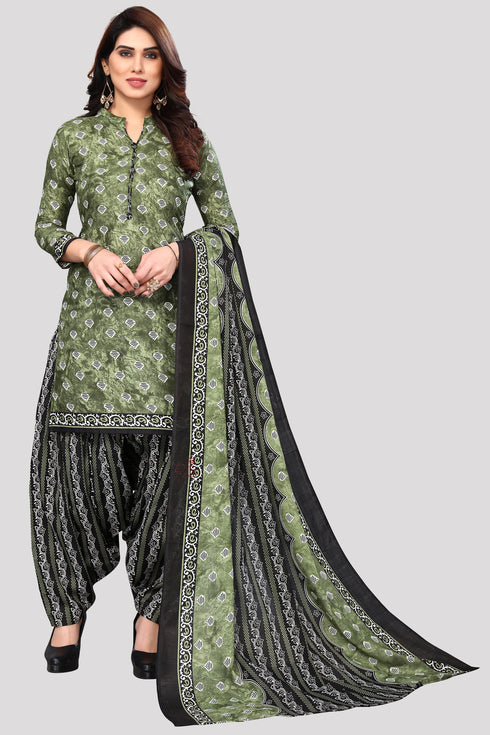 Pista Green Cotton Blend Printed Unstitched Salwar Suit Material