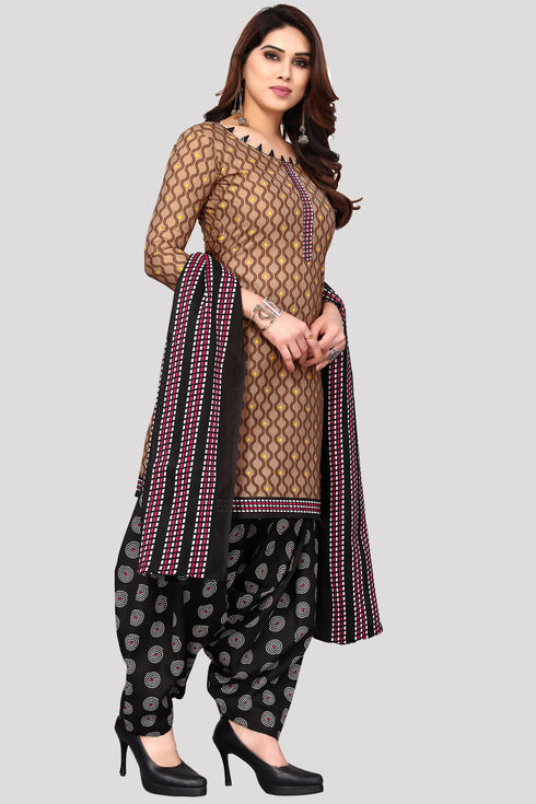 Light Brown Cotton Blend Printed Unstitched Salwar Suit Material