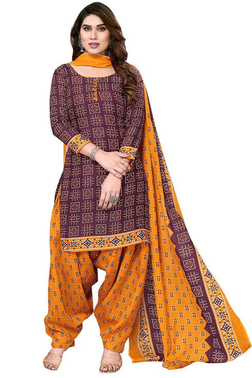 Maroon Cotton Blend Printed Unstitched Salwar Suit Material