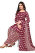 Maroon & Beige Cotton Blend Printed Unstitched Salwar Suit Material
