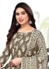Olive Cotton Blend Printed Unstitched Salwar Suit Material