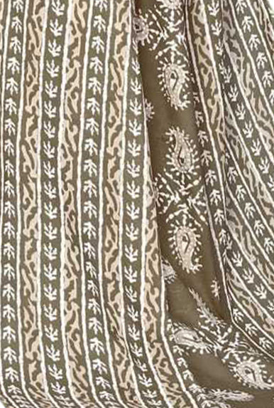 Olive Cotton Blend Printed Unstitched Salwar Suit Material