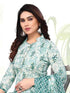 Sea Green & White Cotton Blend Printed Unstitched Salwar Suit Material