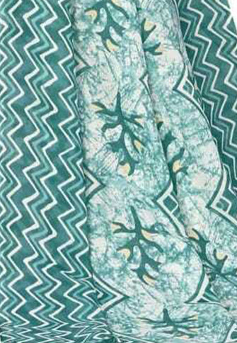Sea Green & White Cotton Blend Printed Unstitched Salwar Suit Material